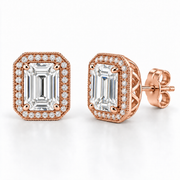 Melden Samantha Emerald Halo Stud Earrings 14K Rose Gold 2.00ct Centers