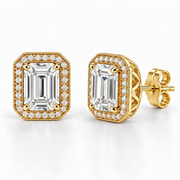 Melden Samantha Emerald Halo Stud Earrings 14K Yellow Gold 2.00ct Centers