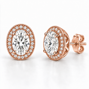 Melden Samantha Oval Halo Stud Earrings 14K Rose Gold 2.00ct Centers