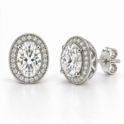 Melden Samantha Oval Halo Stud Earrings 14K White Gold 2.00ct Centers