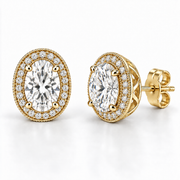 Melden Samantha Oval Halo Stud Earrings 14K Yellow Gold 2.00ct Centers