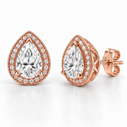 Melden Samantha Pear Halo Stud Earrings 14K Rose Gold 1.00ct Centers