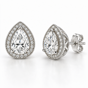 Melden Samantha Pear Halo Stud Earrings 14K White Gold 2.00ct Centers