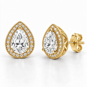 Melden Samantha Pear Halo Stud Earrings 14K Yellow Gold 2.00ct Centers