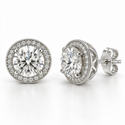Melden Samantha Round Halo Stud Earrings 14K White Gold 2.00ct Centers