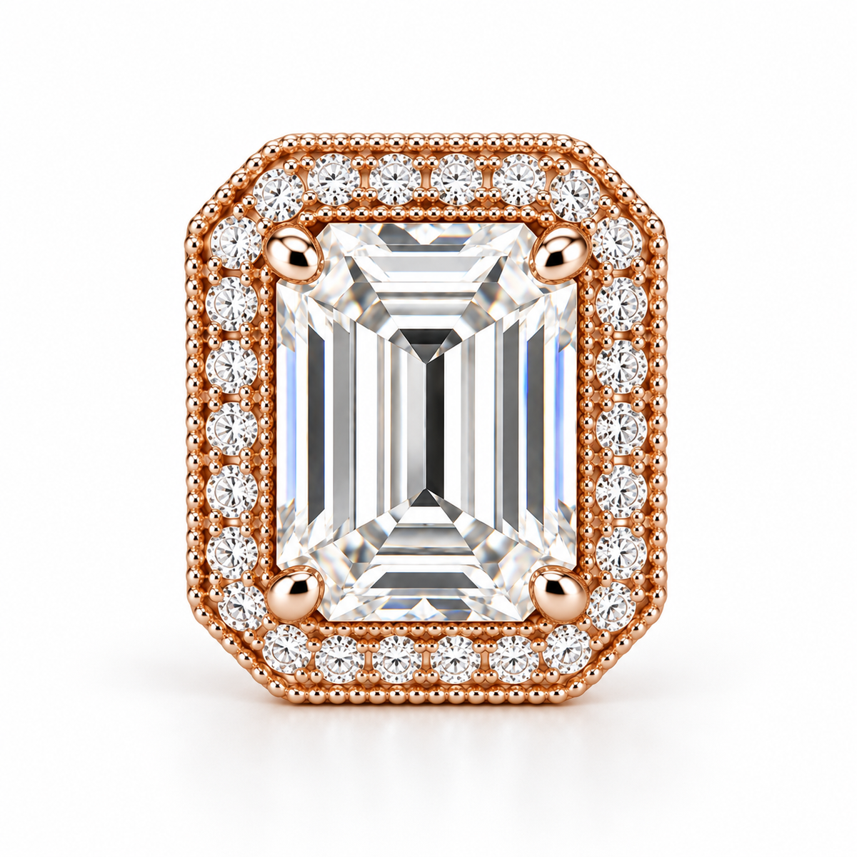Melden Samantha Emerald Halo Stud Earrings 14K Rose Gold 2.00ct Centers