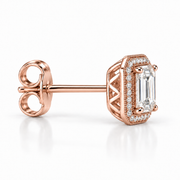 Melden Samantha Emerald Halo Stud Earrings 14K Rose Gold 2.00ct Centers