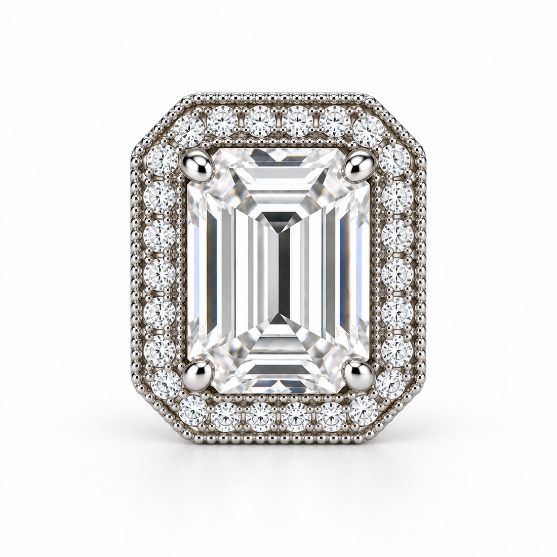 Melden Samantha Emerald Halo Stud Earrings 14K White Gold 2.00ct Centers