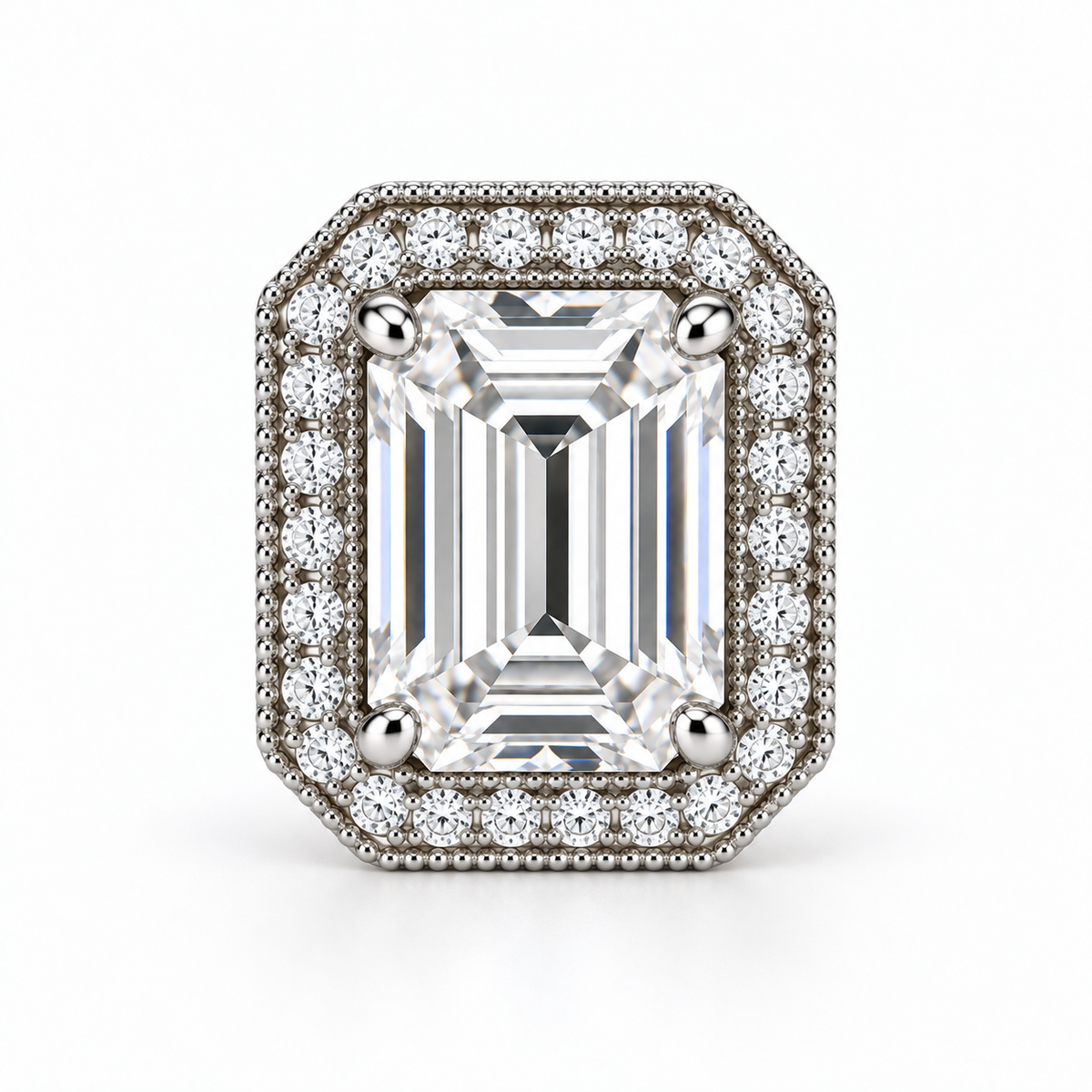 Melden Samantha Emerald Halo Stud Earrings 14K White Gold 2.00ct Centers
