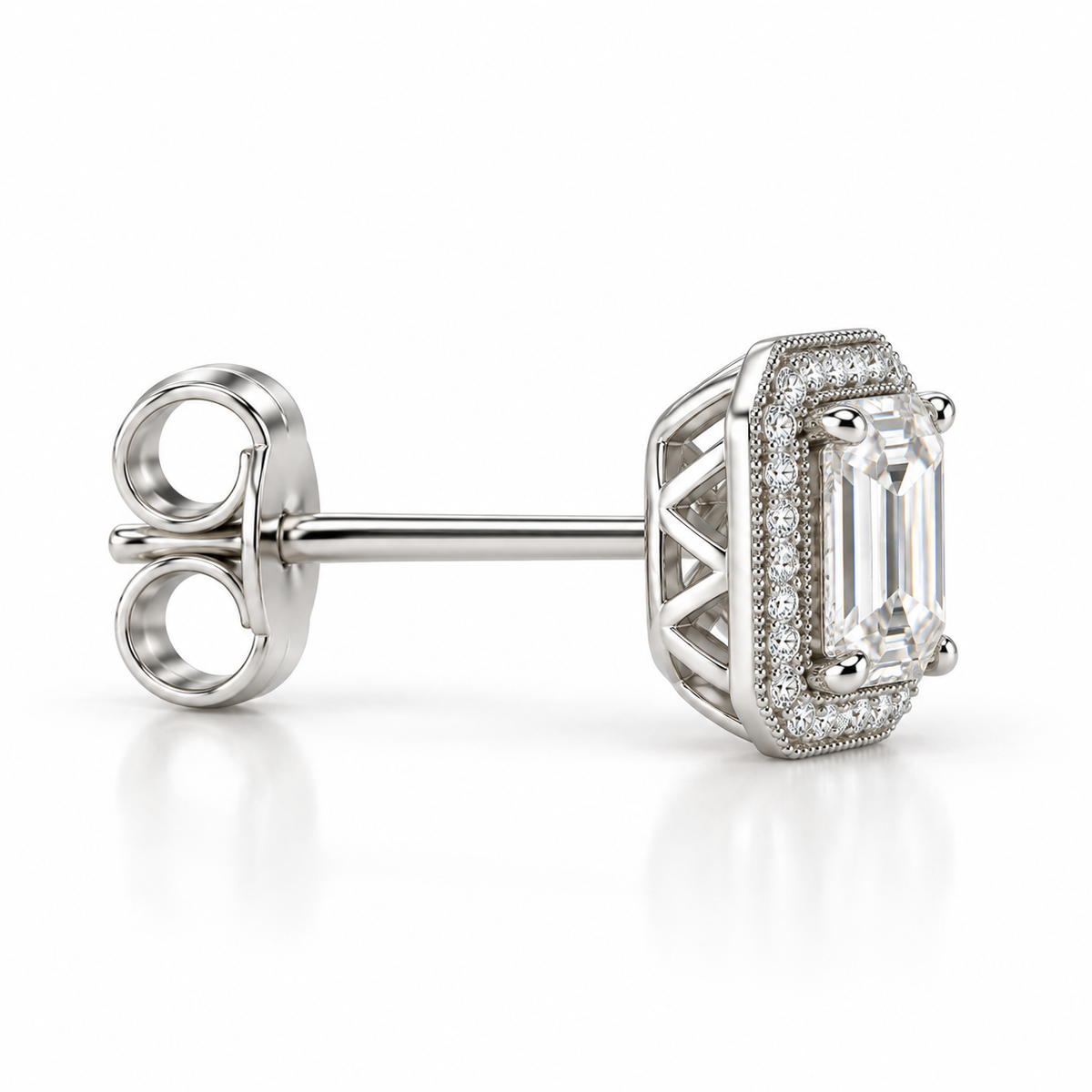 Melden Samantha Emerald Halo Stud Earrings 14K White Gold 2.00ct Centers