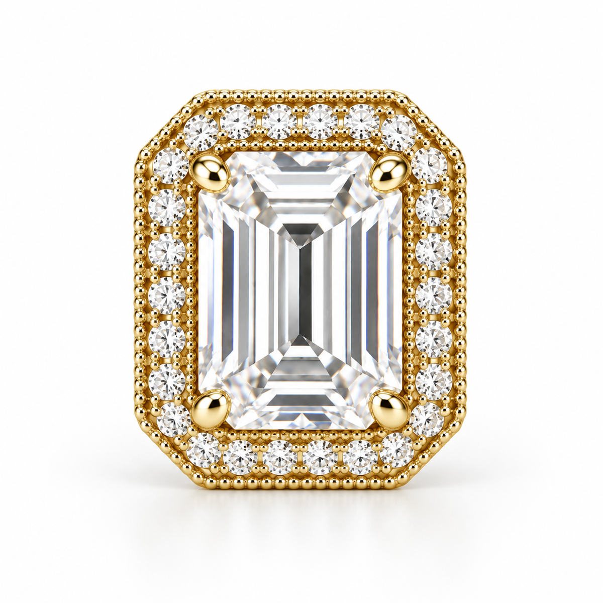 Melden Samantha Emerald Halo Stud Earrings 14K Yellow Gold 2.00ct Centers