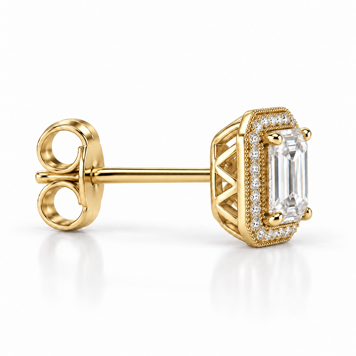 Melden Samantha Emerald Halo Stud Earrings 14K Yellow Gold 2.00ct Centers