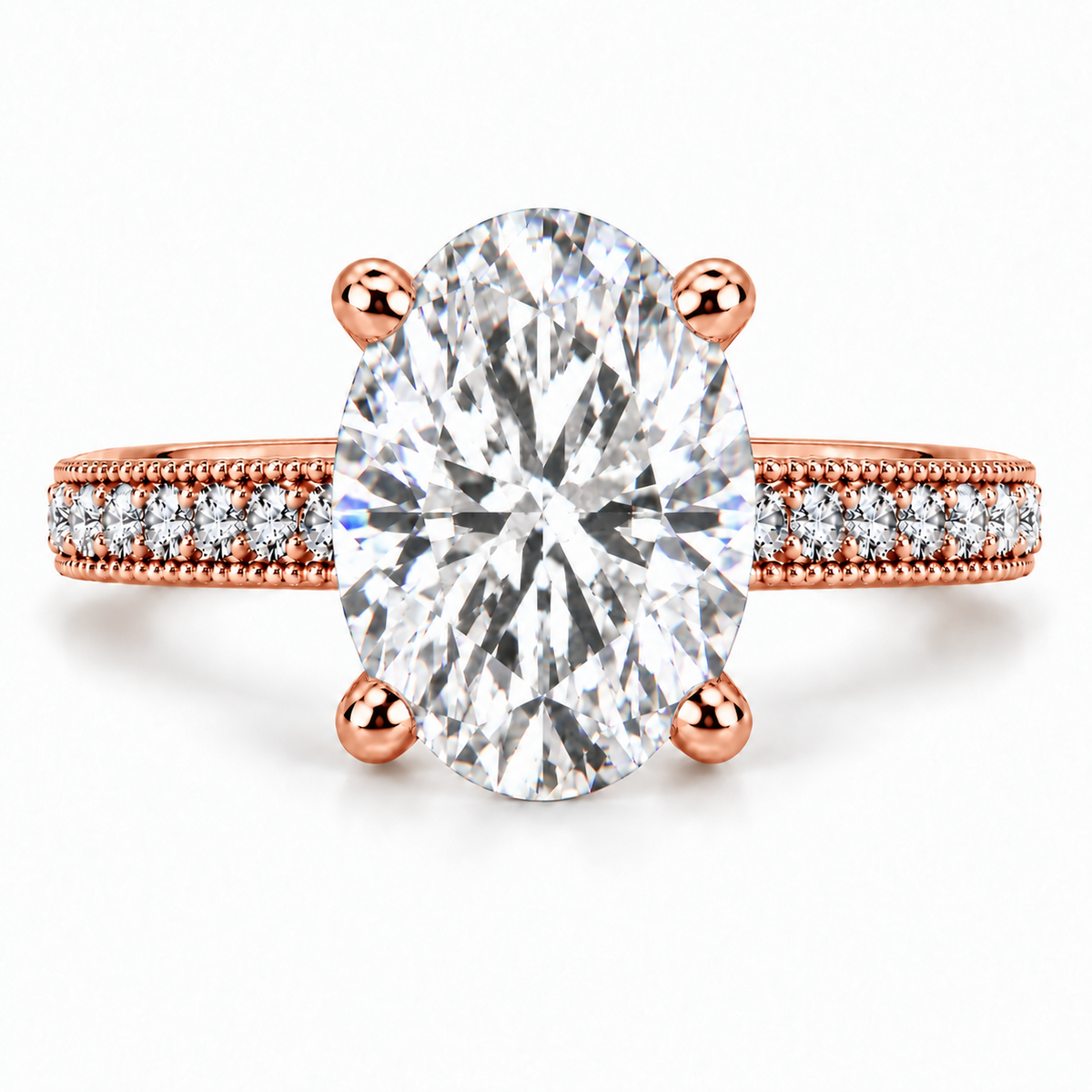 Melden Samantha 14k Rose Gold Ring Oval Diamond Center Stone 2.22ct Total Diamond