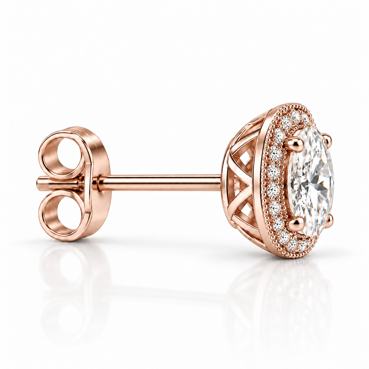Melden Samantha Oval Halo Stud Earrings 14K Rose Gold 2.00ct Centers