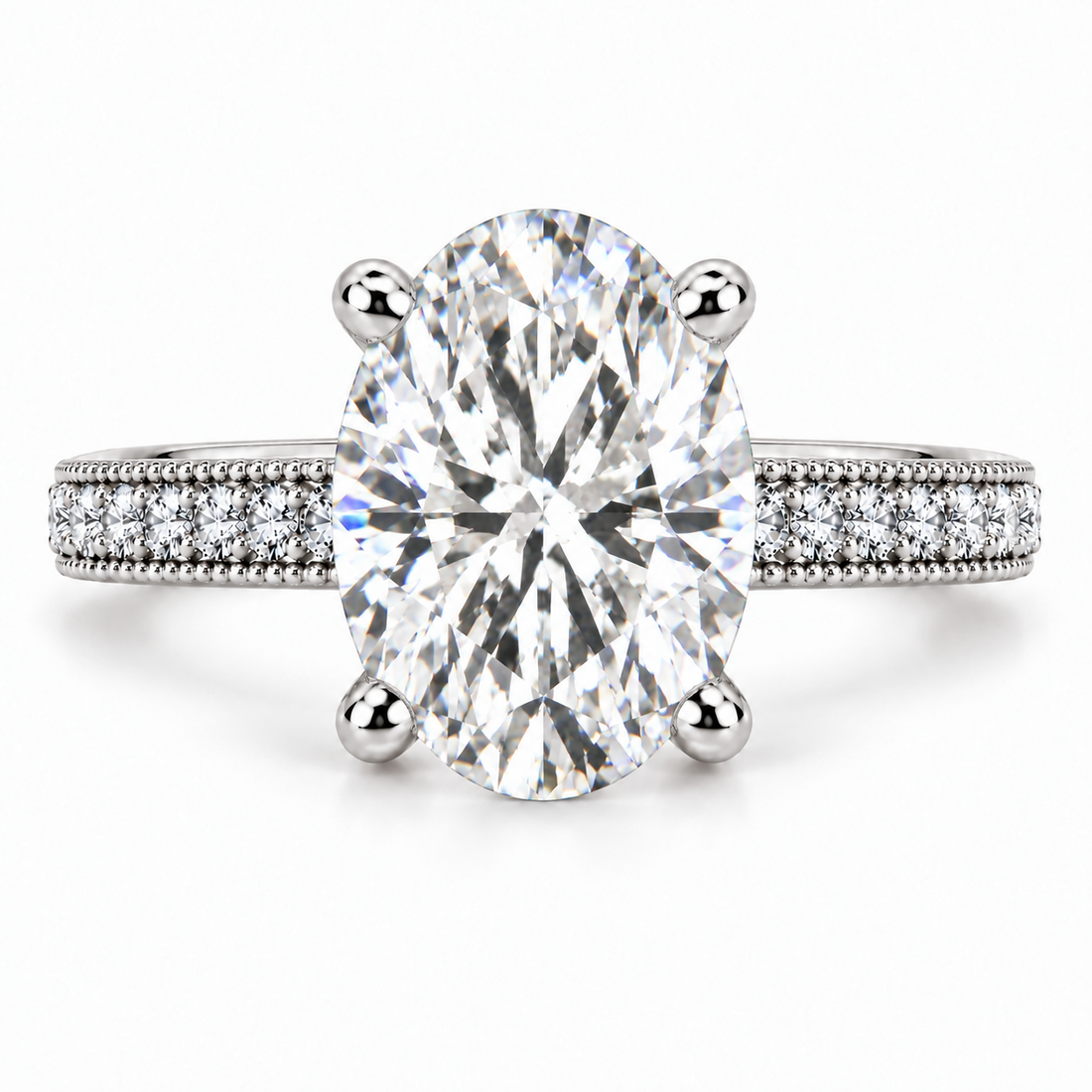 Melden Samantha 14k White Gold Ring Oval Diamond Center Stone 2.22ct Total Diamond