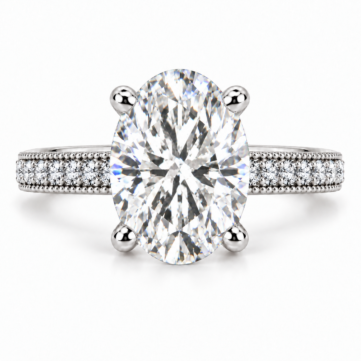 Melden Samantha 14k White Gold Ring Oval Diamond Center Stone 2.22ct Total Diamond