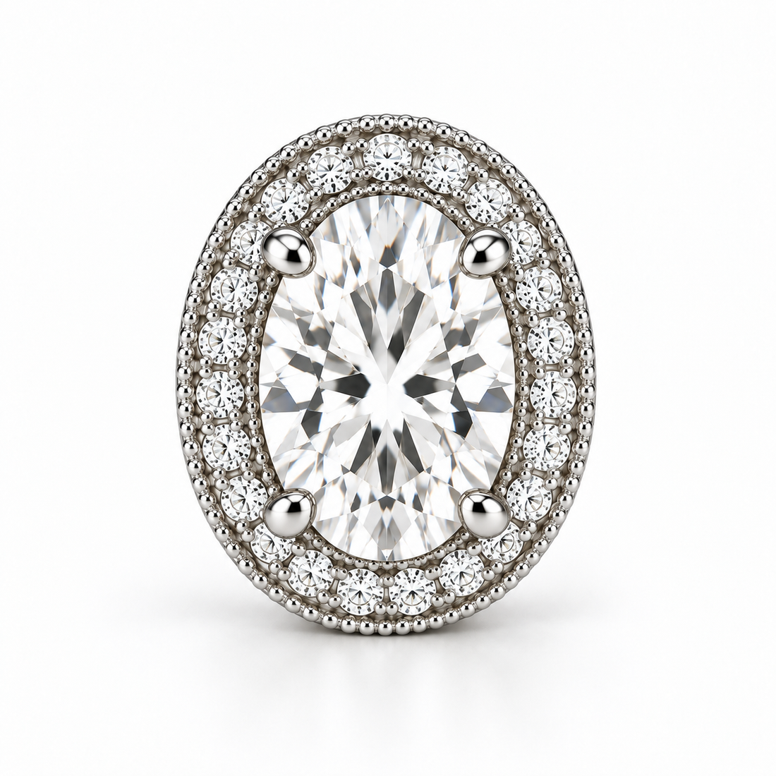 Melden Samantha Oval Halo Stud Earrings 14K White Gold 2.00ct Centers