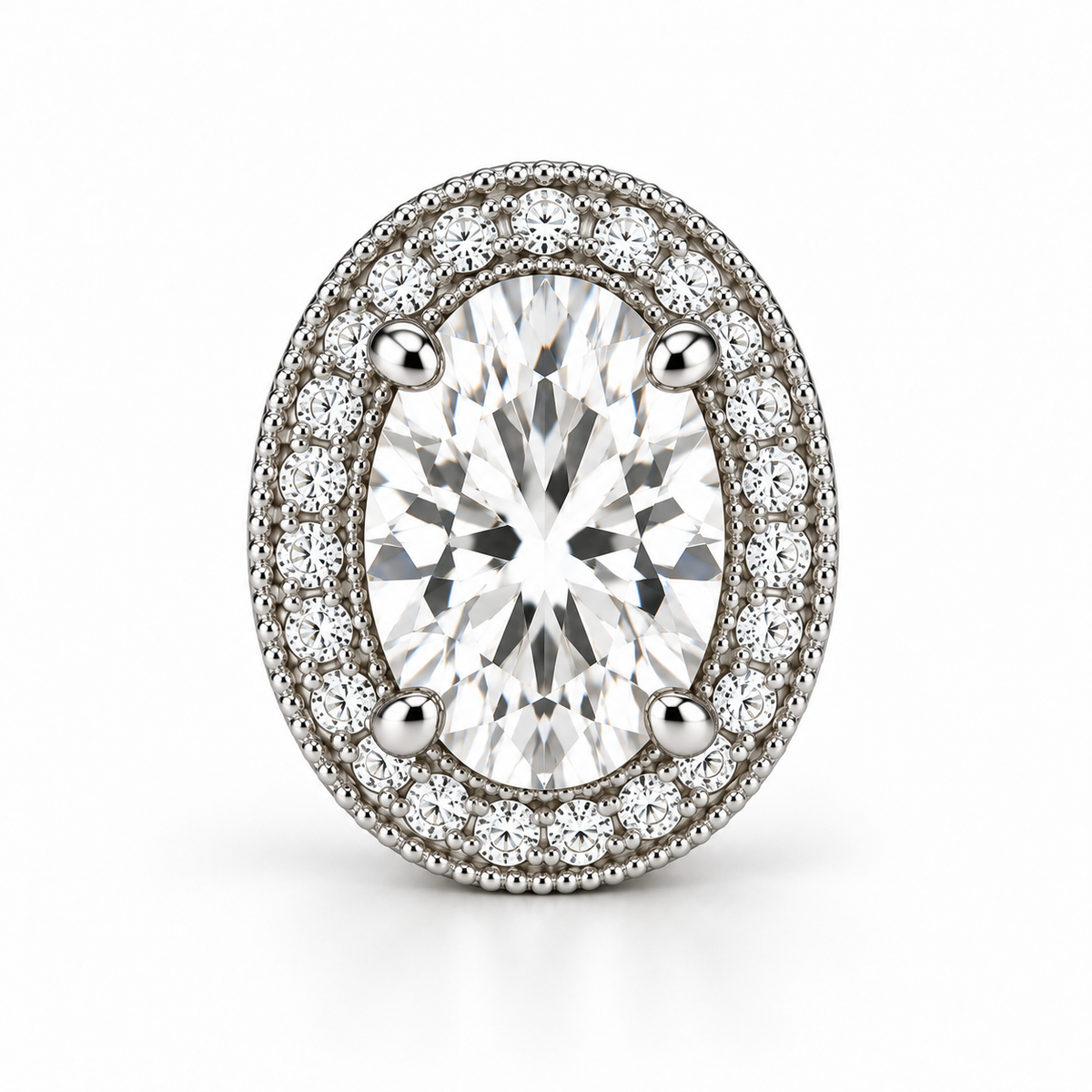 Melden Samantha Oval Halo Stud Earrings 14K White Gold 2.00ct Centers