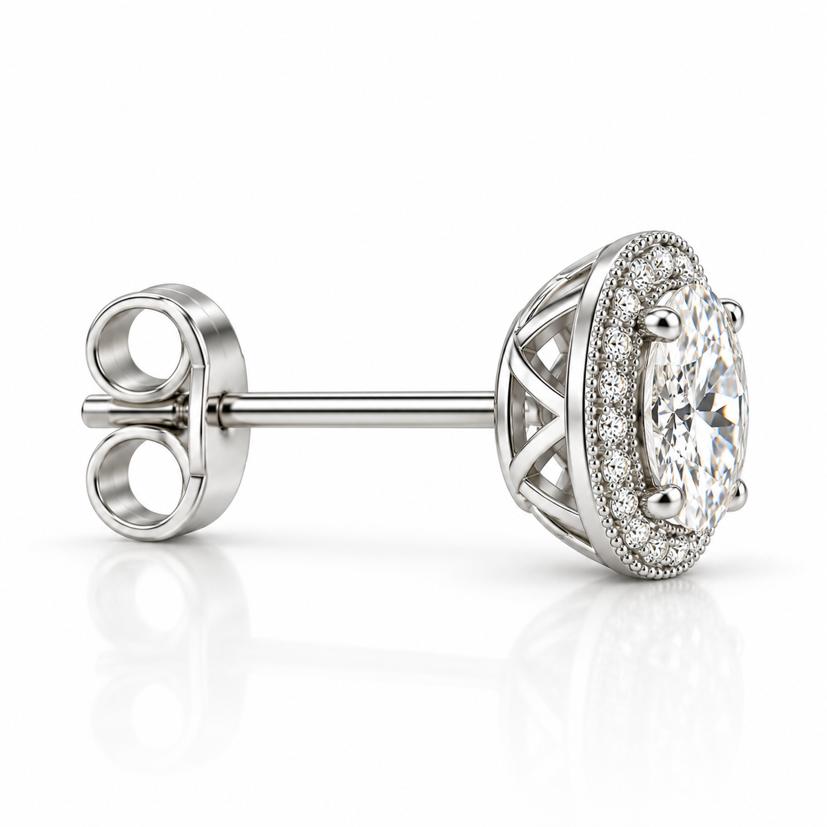 Melden Samantha Oval Halo Stud Earrings 14K White Gold 2.00ct Centers