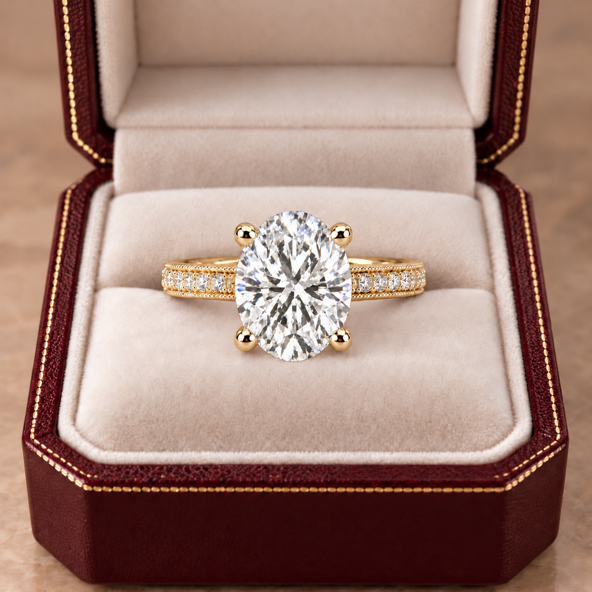 Melden Samantha 14k Gold Ring Oval Diamond Center Stone 2.22ct Total Diamond