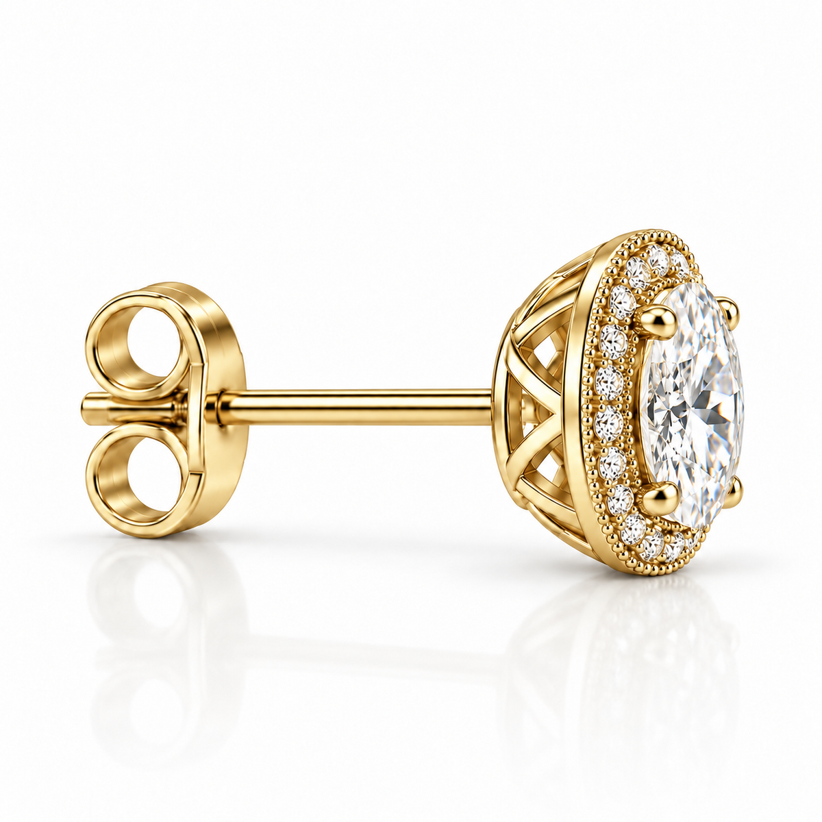 Melden Samantha Oval Halo Stud Earrings 14K Yellow Gold 2.00ct Centers