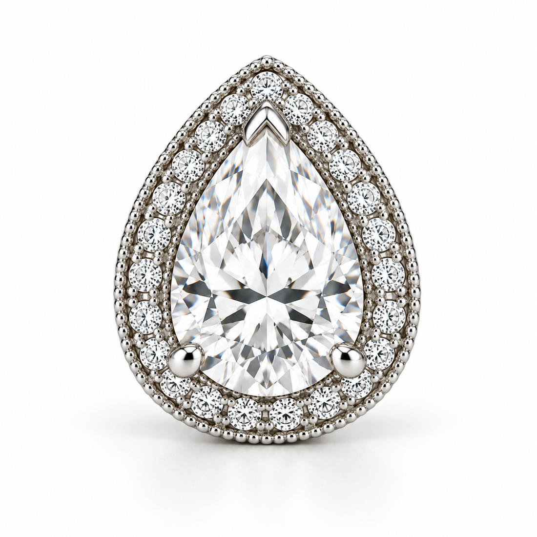 Melden Samantha Pear Halo Stud Earrings 14K White Gold 2.00ct Centers