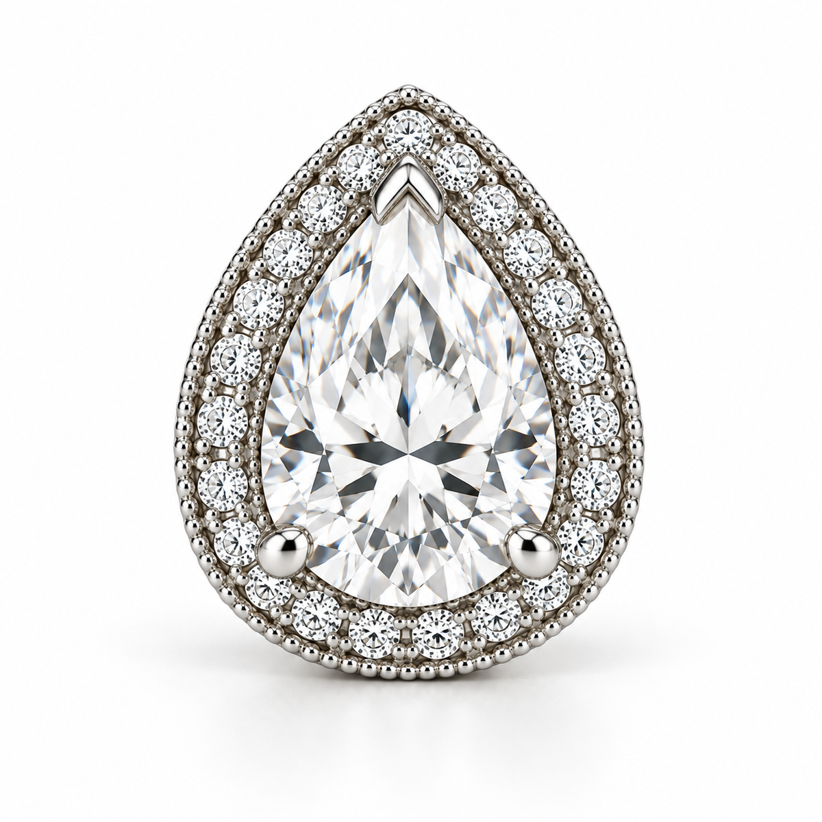 Melden Samantha Pear Halo Stud Earrings 14K White Gold 2.00ct Centers