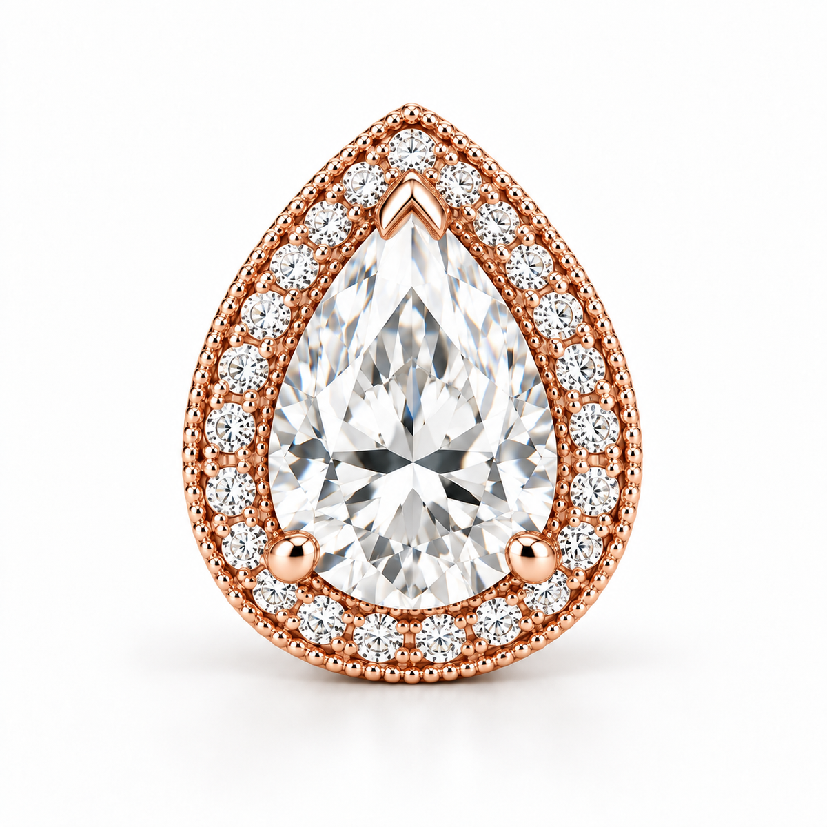 Melden Samantha Pear Halo Stud Earrings 14K Rose Gold 1.00ct Centers