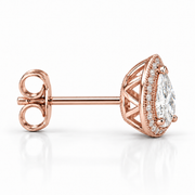 Melden Samantha Pear Halo Stud Earrings 14K Rose Gold 1.00ct Centers