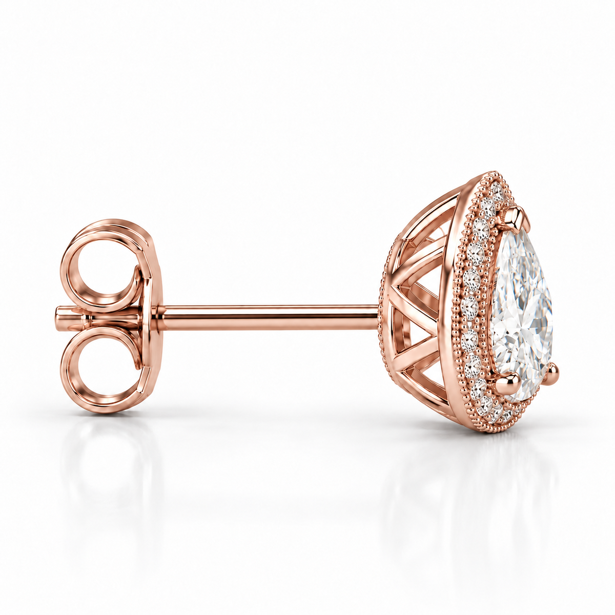 Melden Samantha Pear Halo Stud Earrings 14K Rose Gold 1.00ct Centers