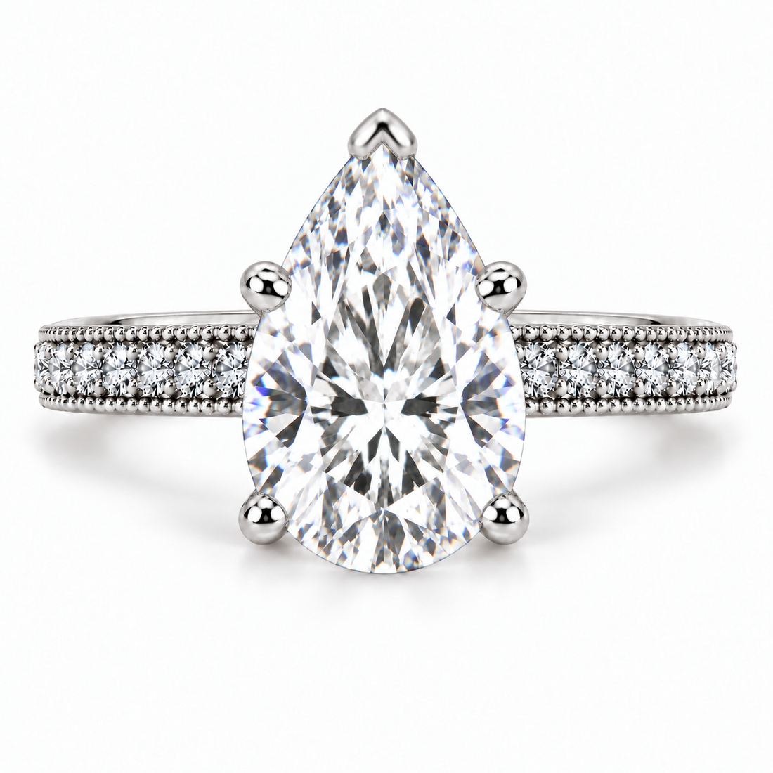 Melden Samantha 14k White Gold Ring Pear Diamond Center Stone 2.22ct Total Diamond