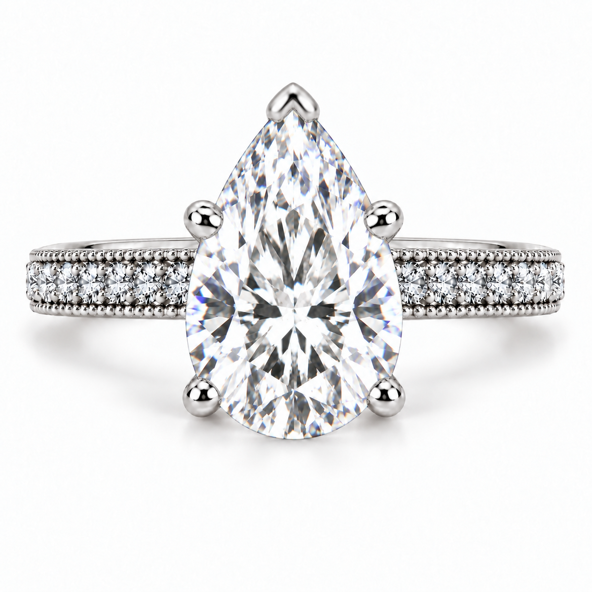 Melden Samantha 14k White Gold Ring Pear Diamond Center Stone 2.22ct Total Diamond