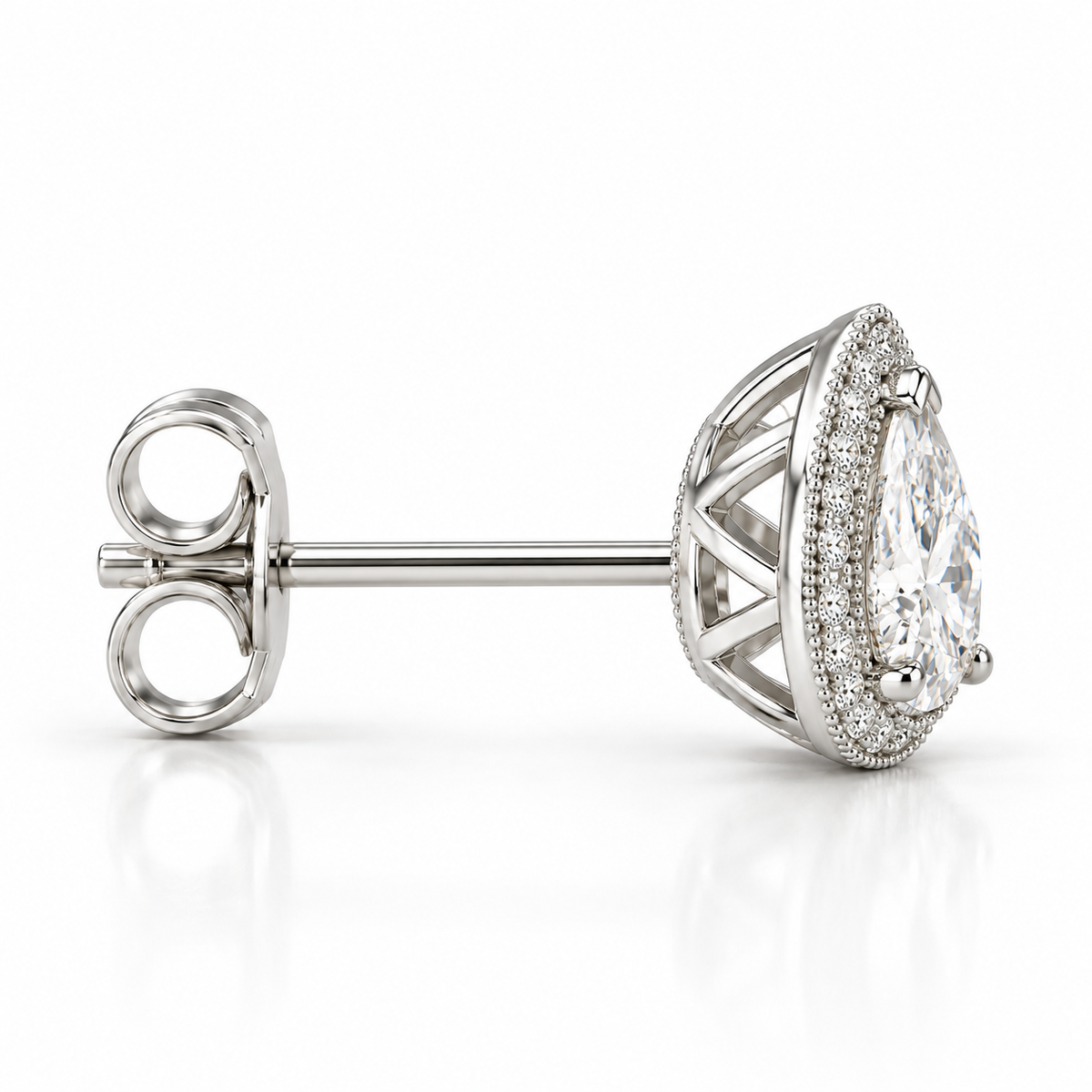 Melden Samantha Pear Halo Stud Earrings 14K White Gold 2.00ct Centers