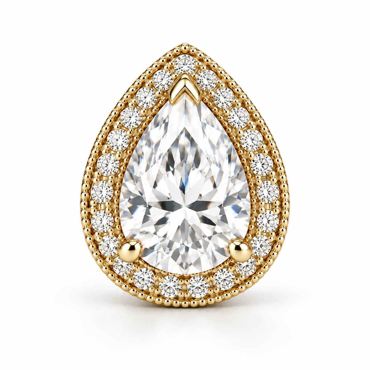 Melden Samantha Pear Halo Stud Earrings 14K Yellow Gold 2.00ct Centers