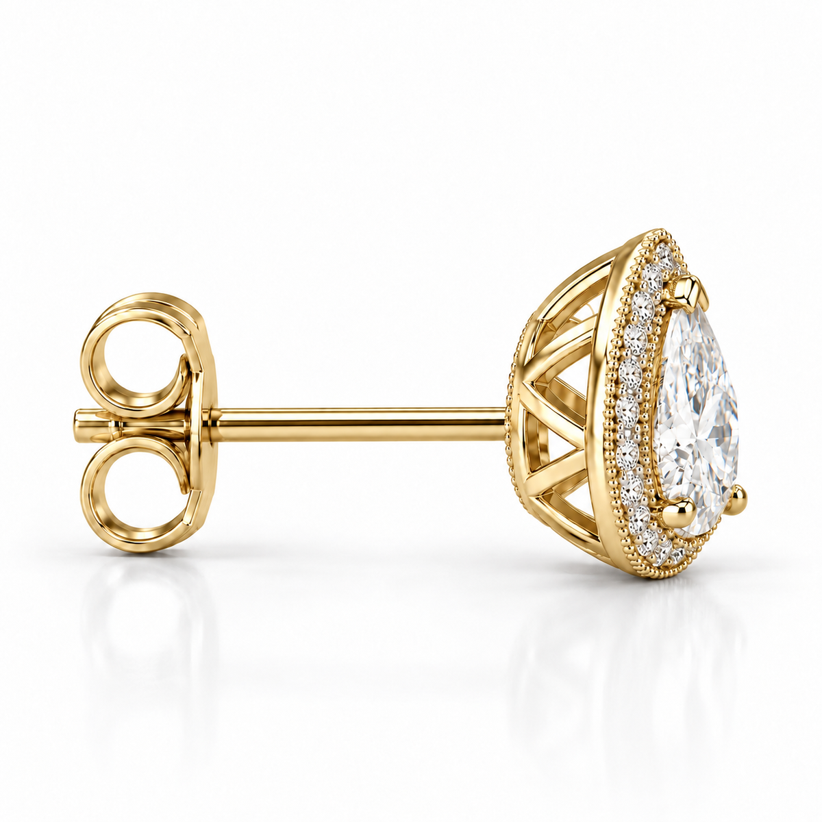 Melden Samantha Pear Halo Stud Earrings 14K Yellow Gold 2.00ct Centers
