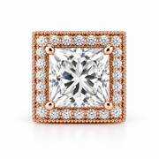 Melden Samantha Princess Halo Stud Earrings 14K Rose Gold 2.00ct Centers