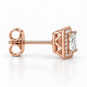 Melden Samantha Princess Halo Stud Earrings 14K Rose Gold 2.00ct Centers
