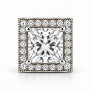 Melden Samantha Princess Halo Stud Earrings 14K White Gold 2.00ct Centers