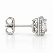 Melden Samantha Princess Halo Stud Earrings 14K White Gold 2.00ct Centers
