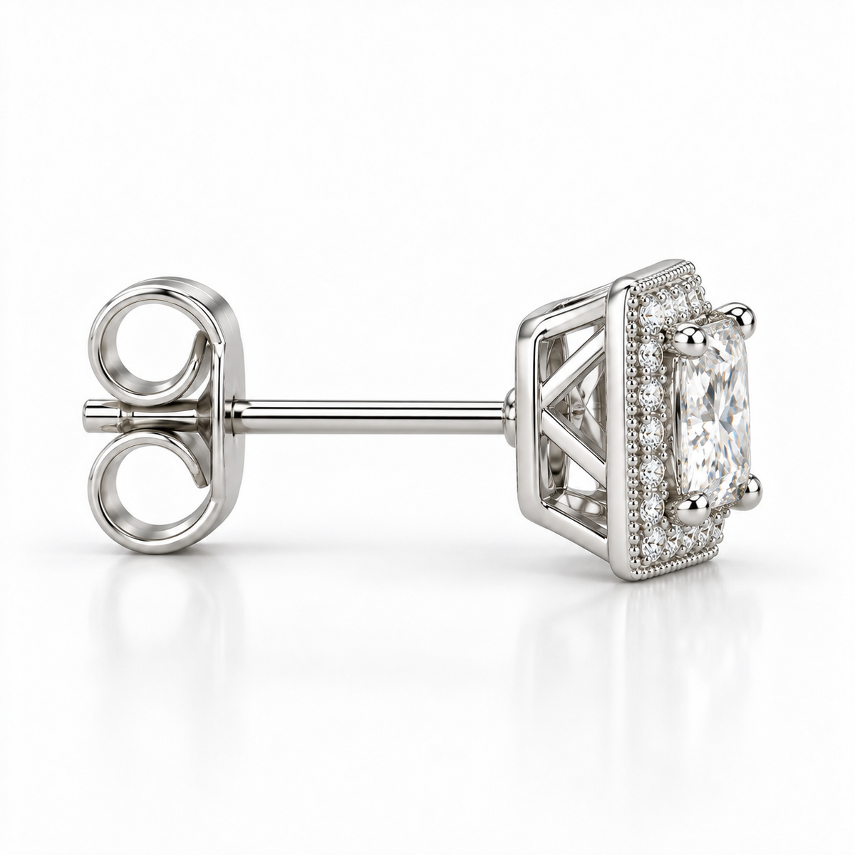 Melden Samantha Princess Halo Stud Earrings 14K White Gold 2.00ct Centers