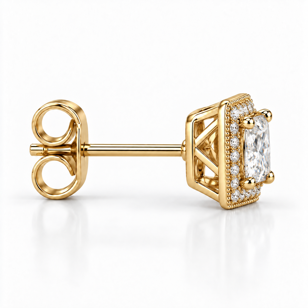 Melden Samantha Princess Halo Stud Earrings 14K Yellow Gold 2.00ct Centers