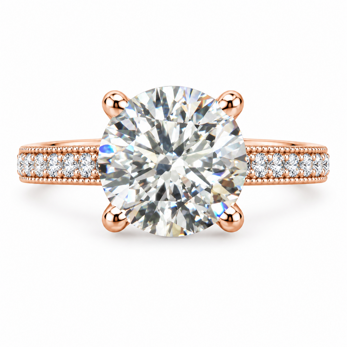 Melden Samantha 14k Rose Gold Ring Round Diamond Center Stone 1.22ct Total Diamond