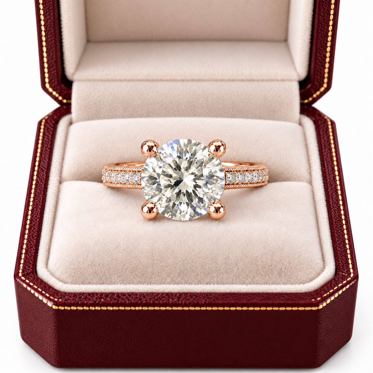 Melden Samantha 14k Rose Gold Ring Round Diamond Center Stone 1.22ct Total Diamond
