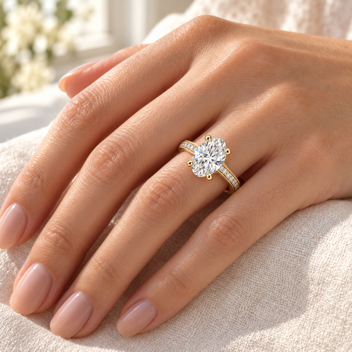 Melden Samantha 14k Gold Ring Oval Diamond Center Stone 2.22ct Total Diamond