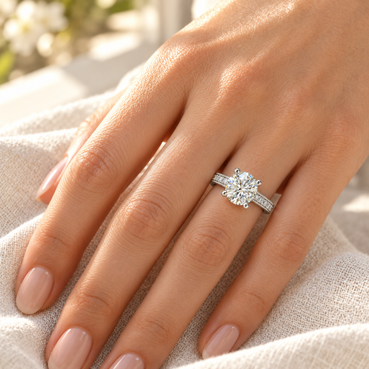Melden Samantha 14k White Gold Ring Round Diamond Center Stone 2.22ct Total Diamond