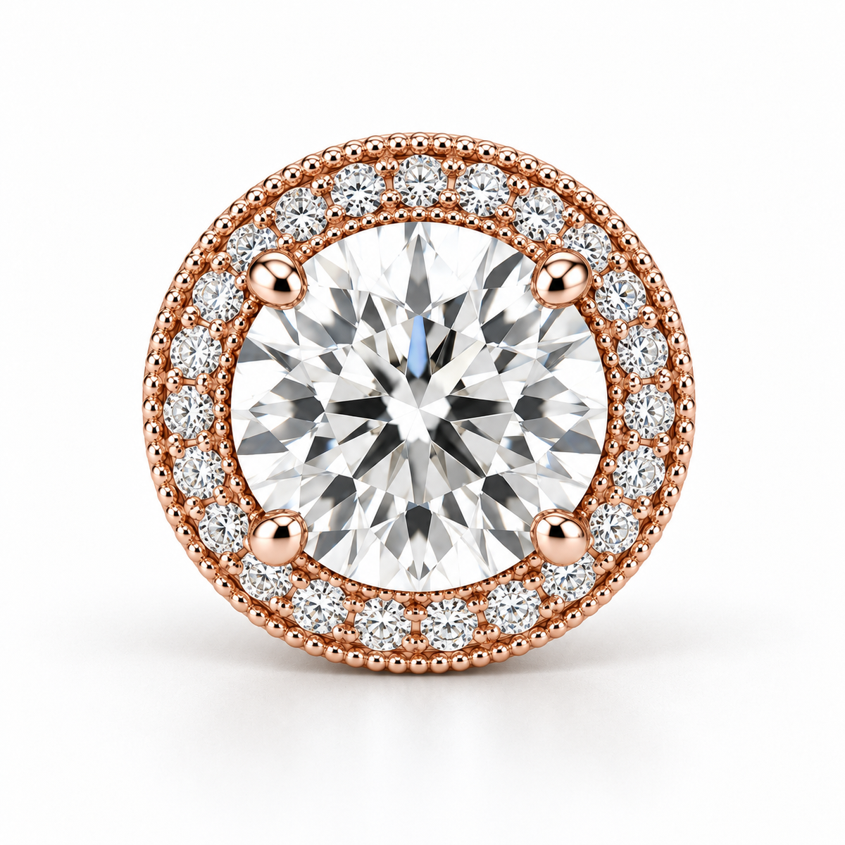 Melden Samantha Round Halo Stud Earrings 14K Rose Gold 2.00ct Centers