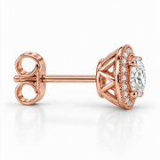 Melden Samantha Round Halo Stud Earrings 14K Rose Gold 2.00ct Centers