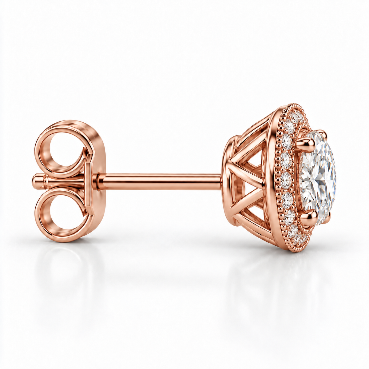 Melden Samantha Round Halo Stud Earrings 14K Rose Gold 2.00ct Centers