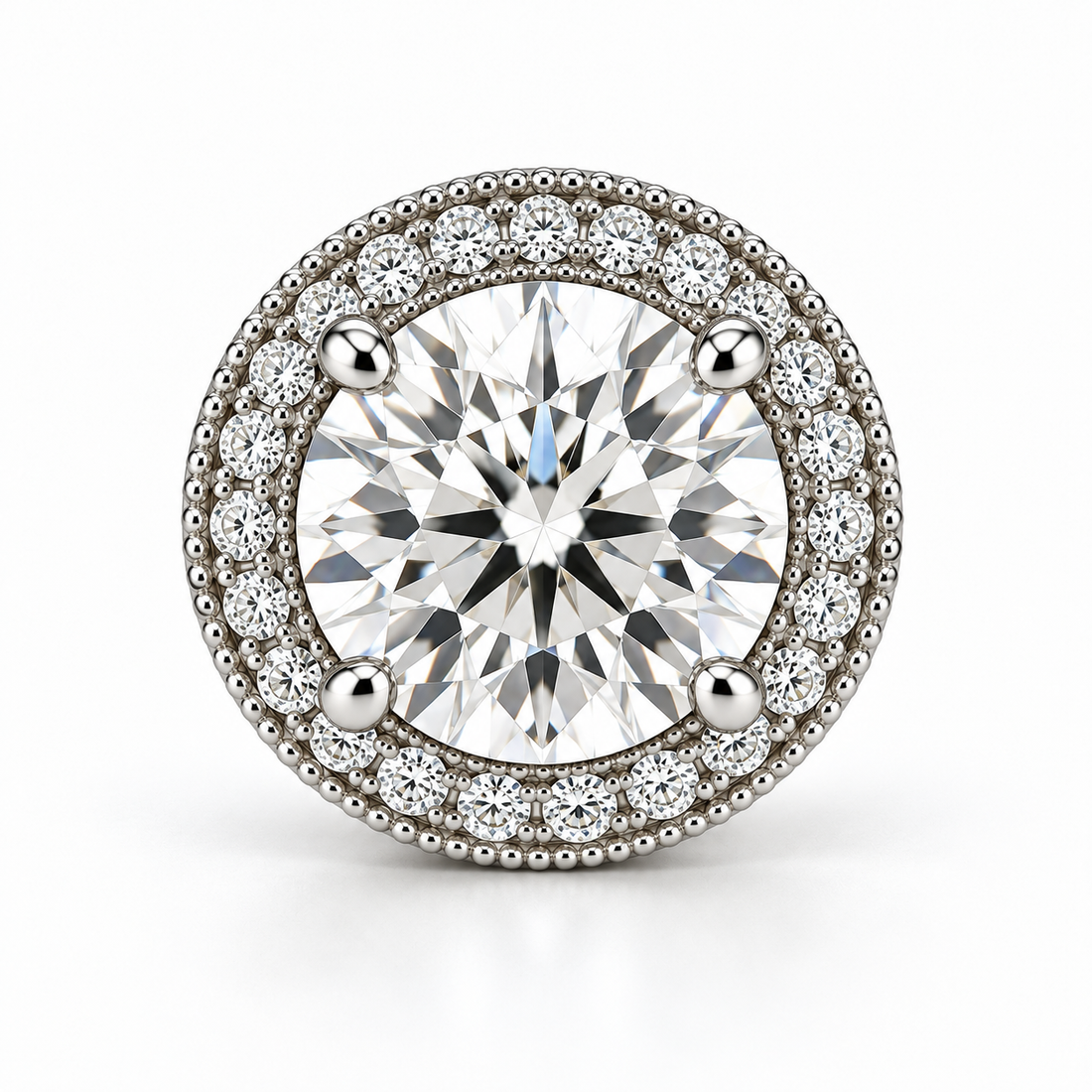 Melden Samantha Round Halo Stud Earrings 14K White Gold 2.00ct Centers