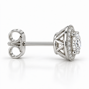 Melden Samantha Round Halo Stud Earrings 14K White Gold 2.00ct Centers